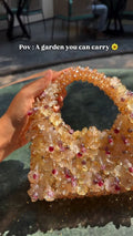 Floral Beaded Mini Handbag with Top Handle