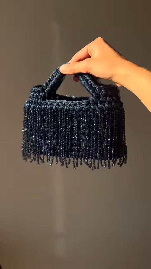 Beaded Fringe Mini Handbag with Braided Handle