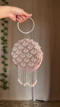 Pearl Embellished Circular Clutch Bag
