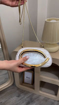 Elegant Pearl Finish Clutch with Gold Chain Strap