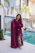 Wine Purple Embroidered Anarkali Gown with Dupatta