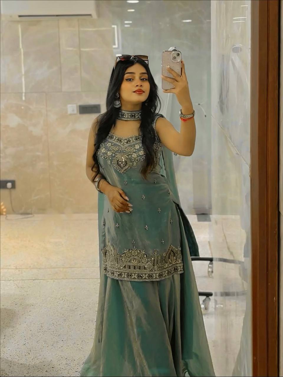 Elegant Teal Embroidered Traditional Suit Set