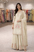 Ivory Embroidered Kurta Set with Sharara and Dupatta