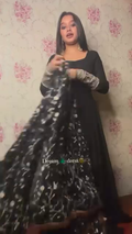 Black Designer Floor-Length Anarkali Set with Sequin Work Dupatta & Cuff Embroidery