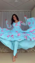 Sky Blue Floral Printed Anarkali Kurti with Dupatta – Summer Cotton Set