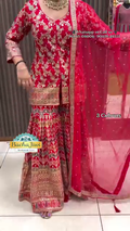 Heavy Embroidered Sharara Set – Red, Navy Blue, Teal
