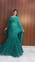 Bottle Green Ruffle Saree Gown with Sequin Detailing