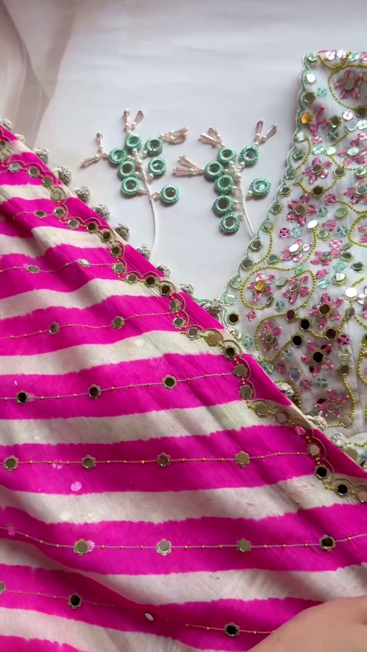 Pink Bandhani Mirror Work Lehenga Set with Embroidered Blouse
