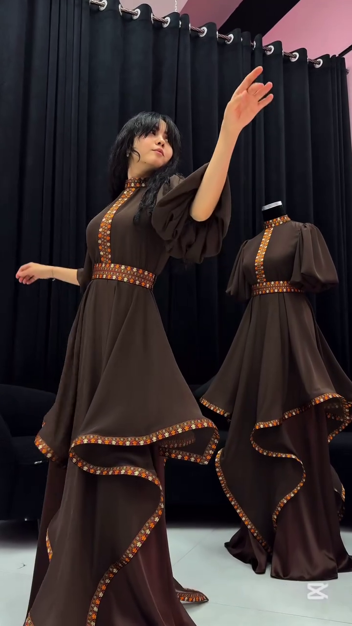 Chocolate Brown Indo-Western Flared Kurta Set