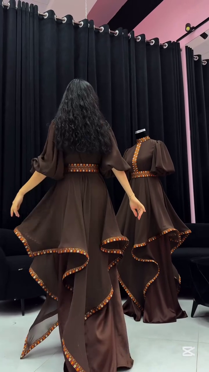 Chocolate Brown Indo-Western Flared Kurta Set