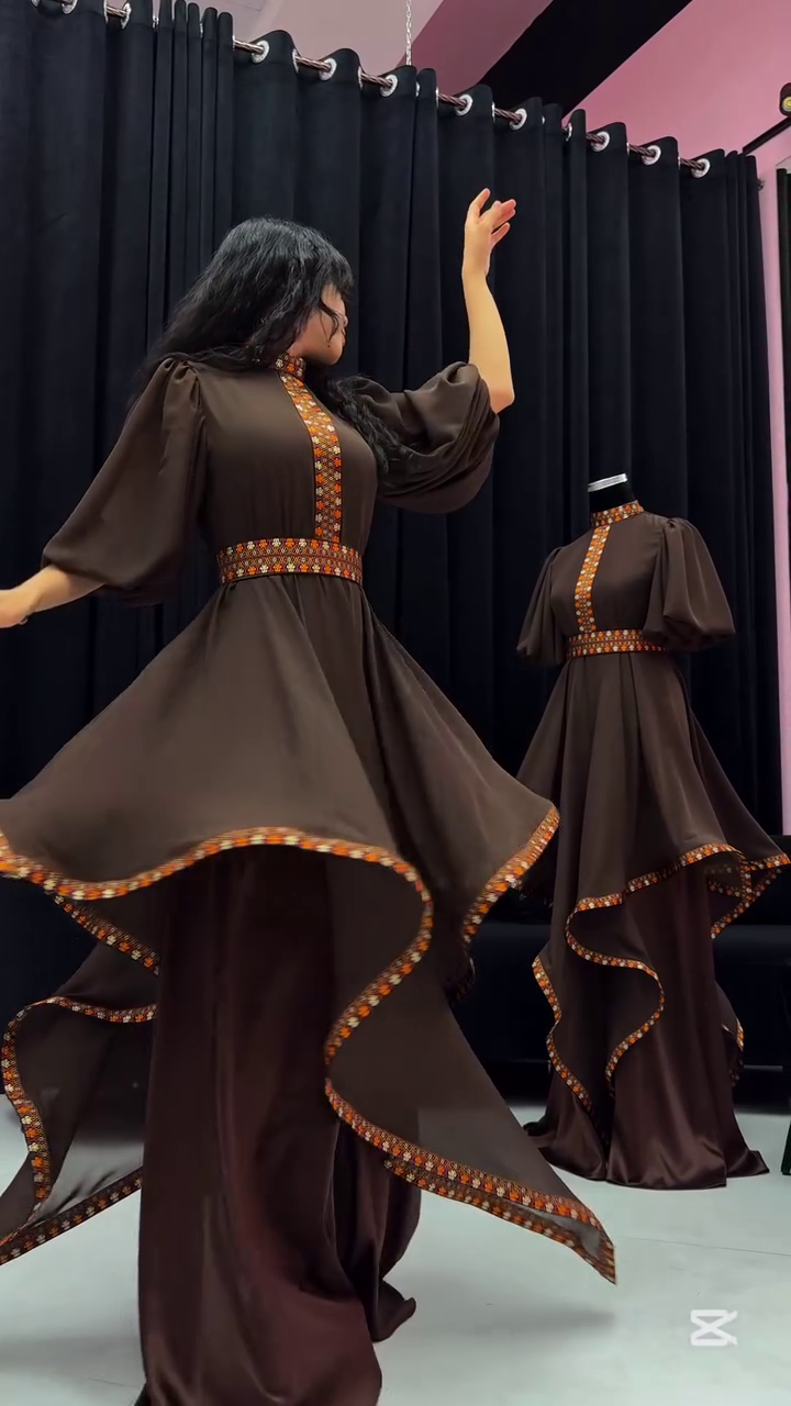 Chocolate Brown Indo-Western Flared Kurta Set