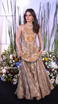 Mirror Work Embroidered Golden Sharara Set