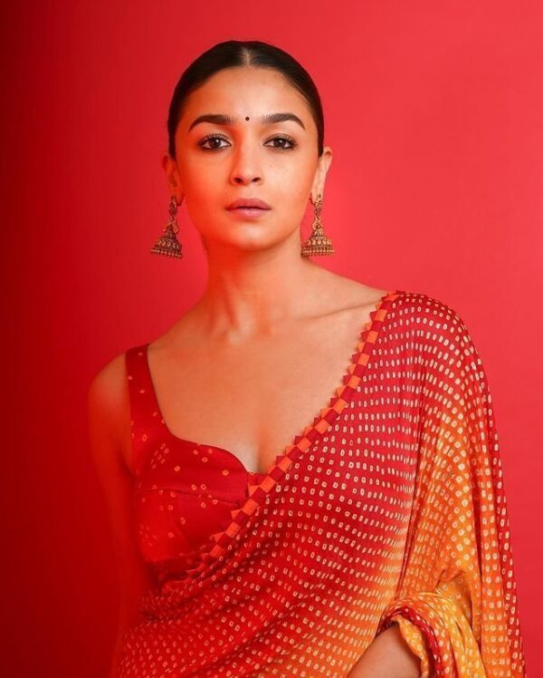 Alia Bhatt Designer Silk Satin Georgette Saree - Image 2