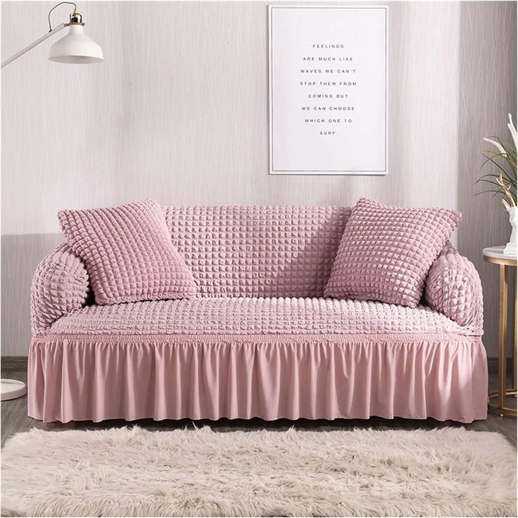 Waffle Textured Stretch Sofa Cover with Skirt - Photo 2