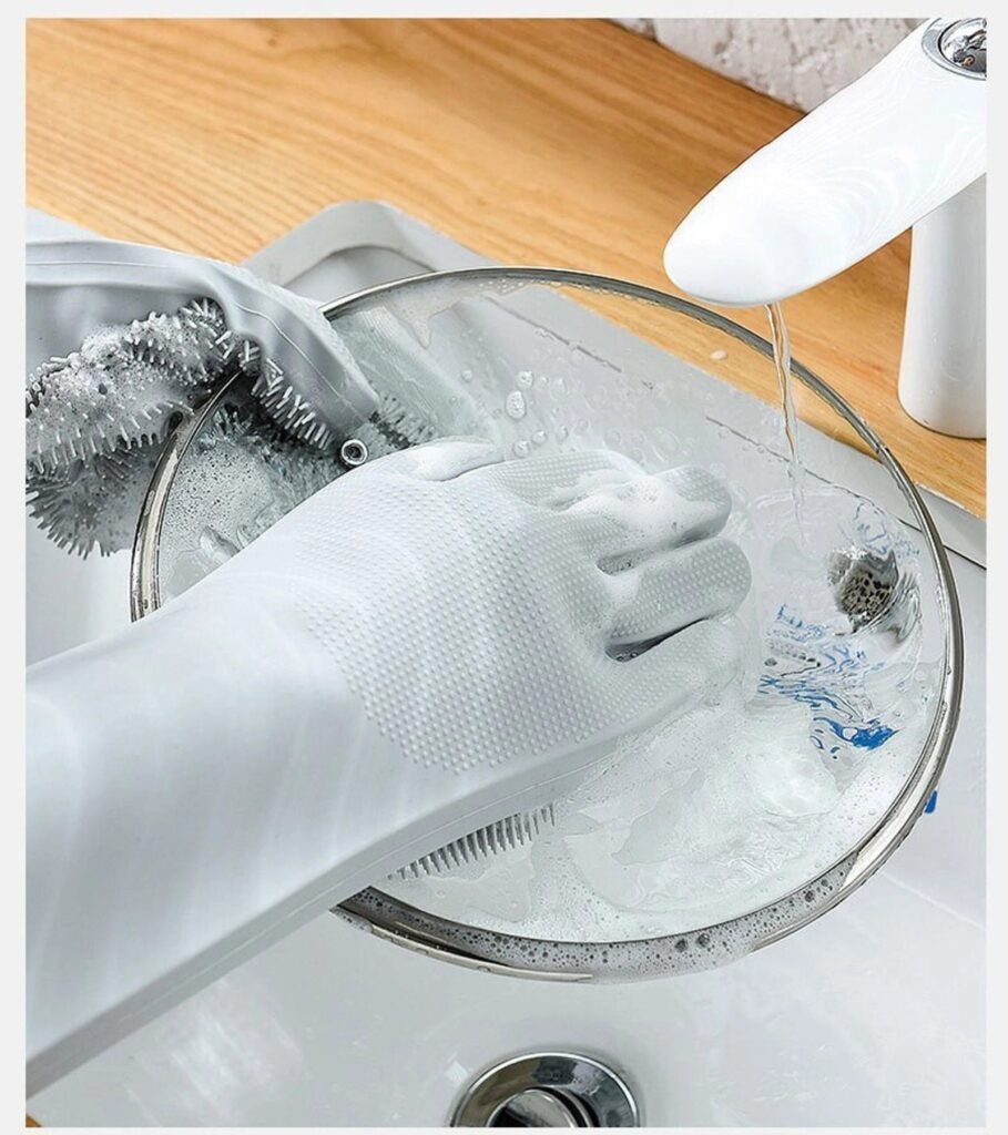 Silicone Dishwashing Cleaning Gloves with Scrubber - Photo 2