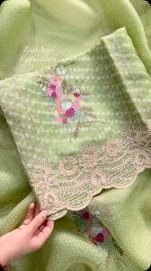 Vibrant Zari Aari Embroidered Floral Fabric - Image 2