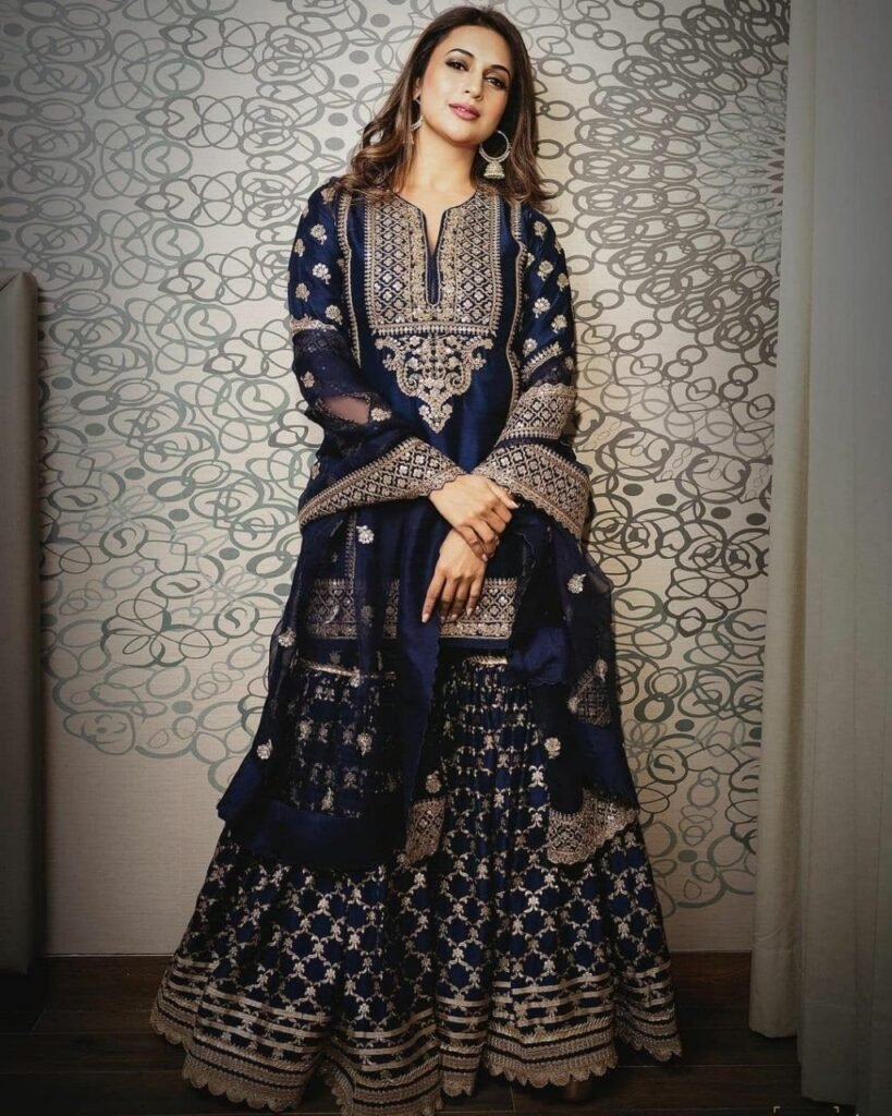 Navy Blue Color Sequence Work Sharara Suit - Photo 2