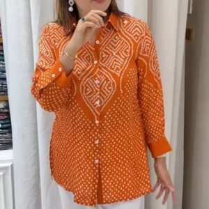 Bandhani Printed Sequin Embroidered Button-Down Shirt