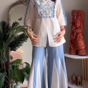 Pure Cotton V-Neck Tunic and Panelled Palazzo Co-ord Set