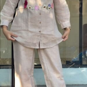 Floral Applique Jute Linen 3-Piece Co-ord Set