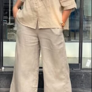 Embroidered Linen Tunic and Wide-Leg Trouser Set