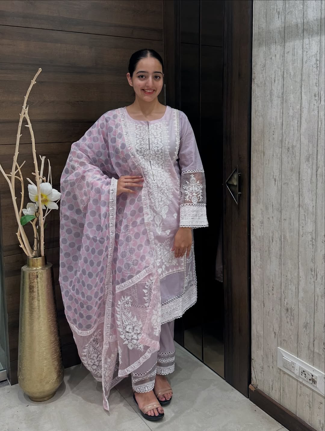 Organza with polka dot digital print Suit