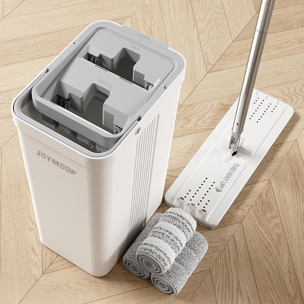 Flat Mop Bucket Set with Self-Cleaning Wringer System - Image 3
