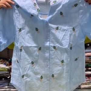 Women’s Textured Pure Cotton Shirt with Floral Embroidery