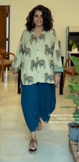 Pichwai Inspired Cow Print Pure Cotton Anti-Fit Shirt - Image 3
