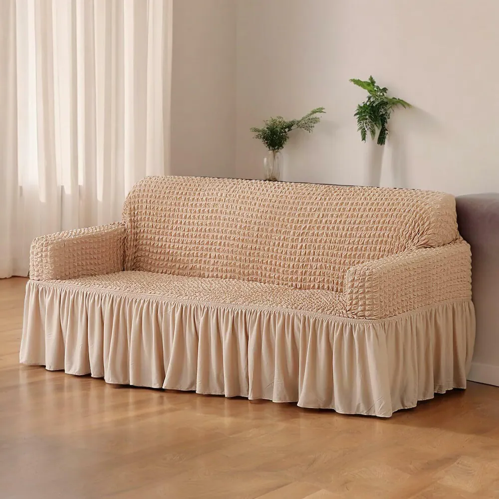Waffle Textured Stretch Sofa Cover with Skirt - Image 3