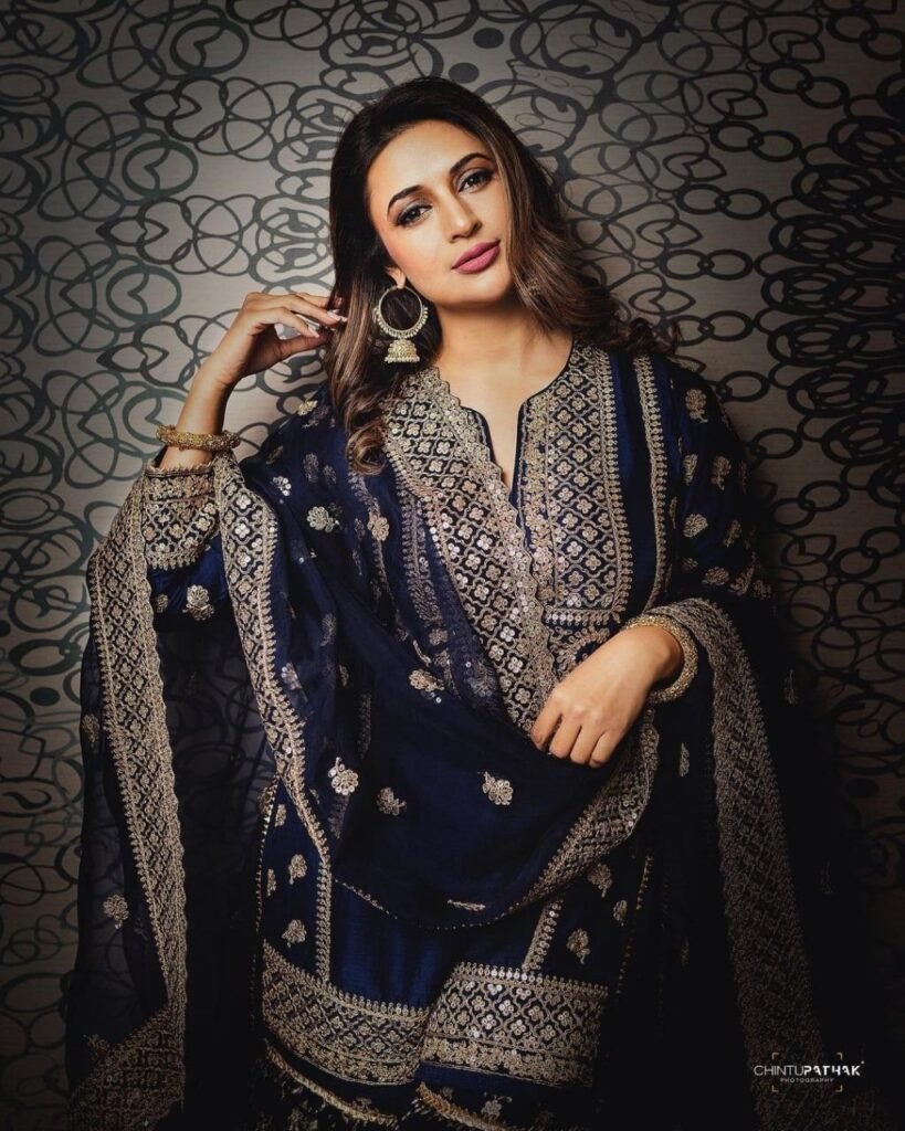 Navy Blue Color Sequence Work Sharara Suit - Photo 1