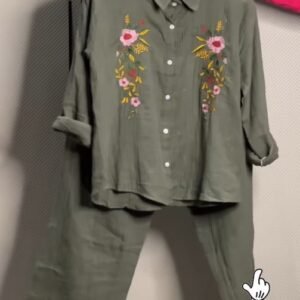 Women’s Floral Embroidered Pure Mal Cotton Shirt and Trouser Co-ord Set