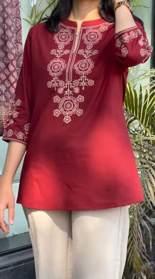 Floral Embroidered Short Kurti - Image 3