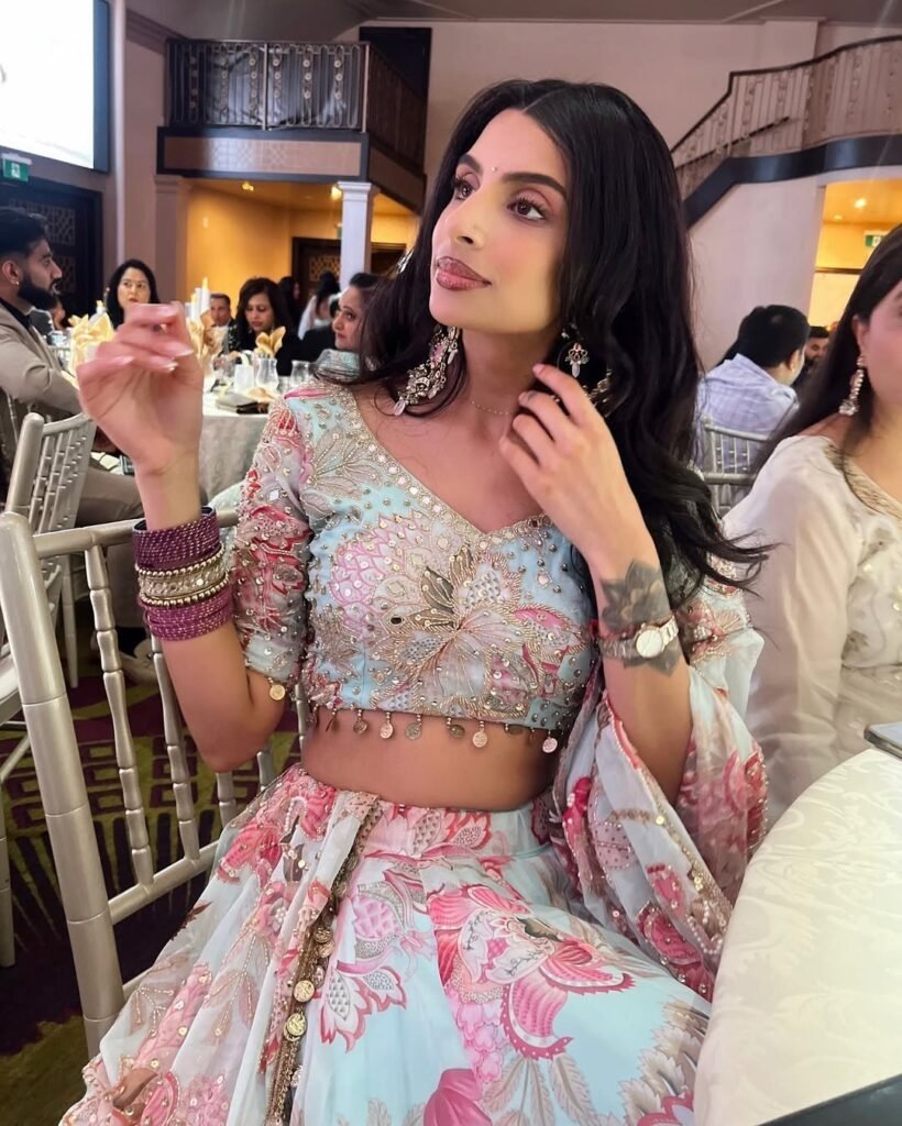 Pastel Blue & Pink Heavy Embroidered Butterfly Lehenga Set - Photo 4