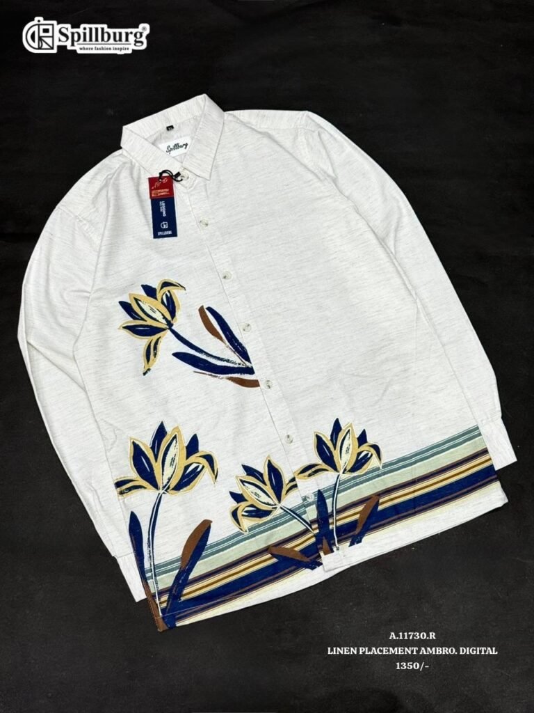 Spillburg Off-White Linen Digital Placement Floral Print Shirt - Photo 2