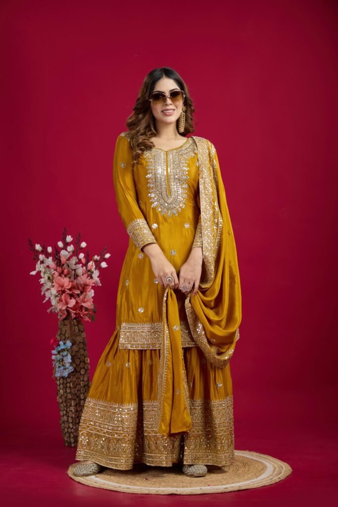 Mustard Color Chinon Silk Sharara Suit - Photo 2
