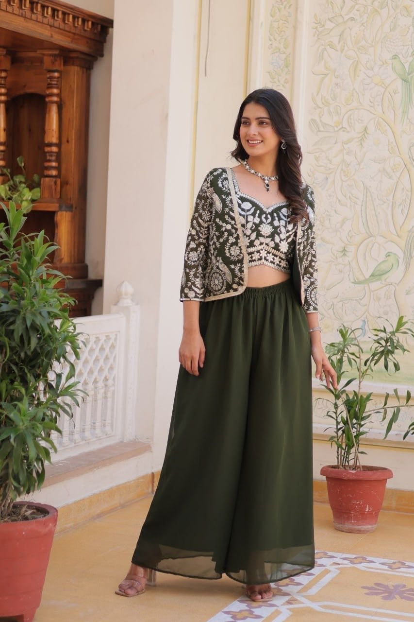 Designer Mehndi Color Koti With Palazzo