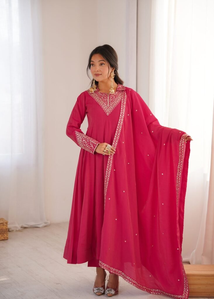 Rani Pink Embroidered Anarkali Suit with Dupatta - Photo 2