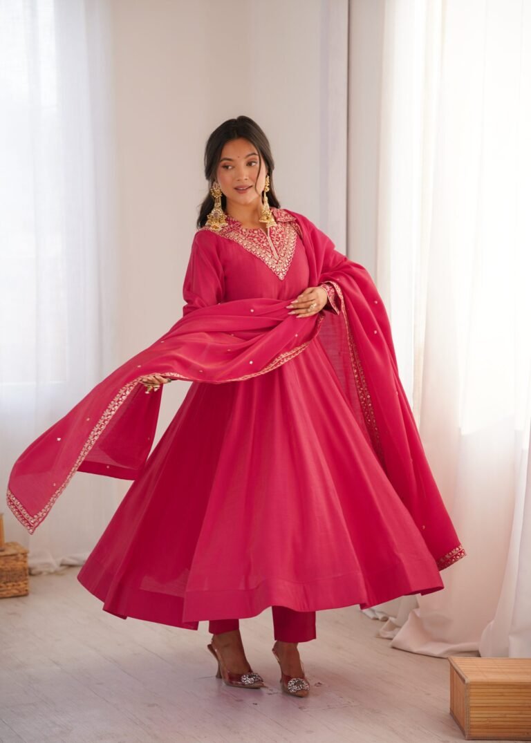 Rani Pink Embroidered Anarkali Suit with Dupatta