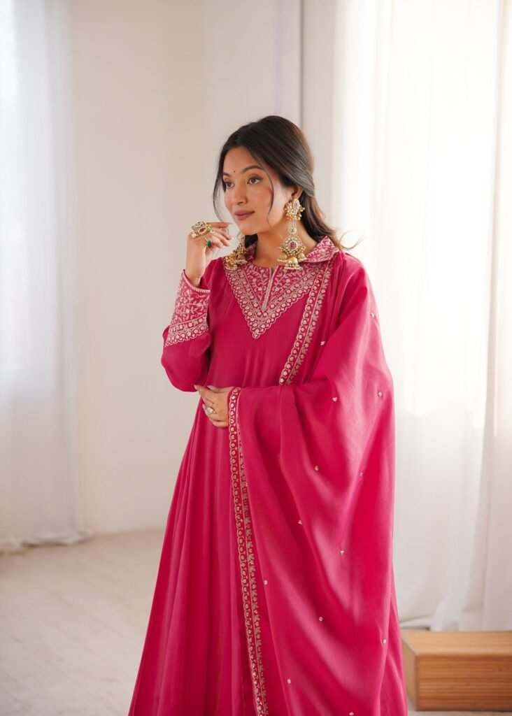 Rani Pink Embroidered Anarkali Suit with Dupatta - Photo 3