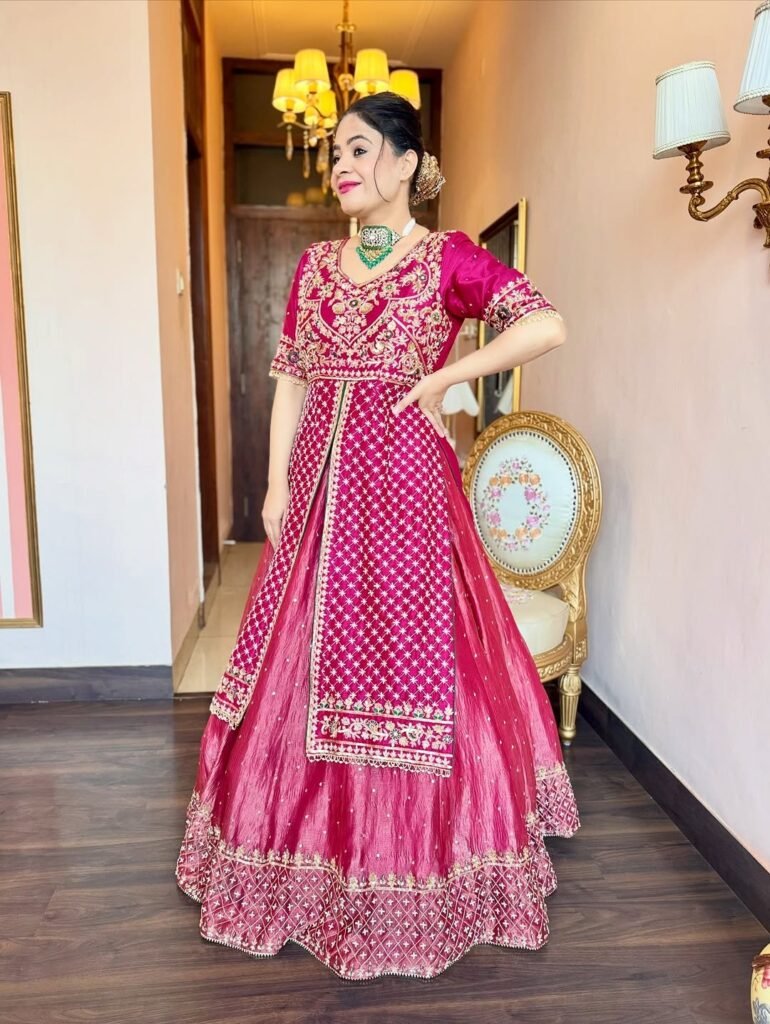 Rani Pink Embroidered Bridal Lehenga with Heavy Zari Work - Photo 1