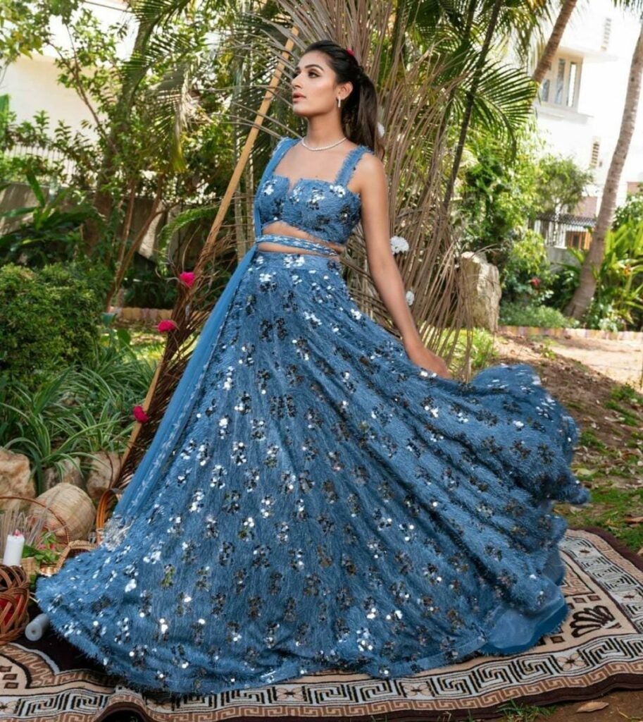 Blue Color Beautiful Sequins Work lehenga Choli - Photo 1