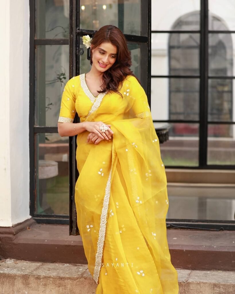 Yellow Color Beautiful Embroidery Work Organza Saree - Photo 2