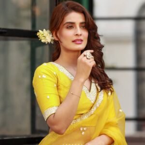 Yellow Color Beautiful Embroidery Work Organza Saree