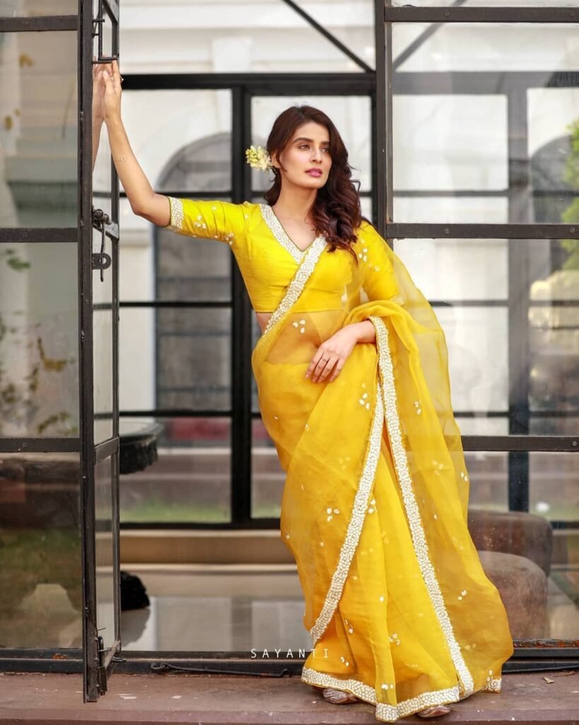Yellow Color Beautiful Embroidery Work Organza Saree - Photo 3
