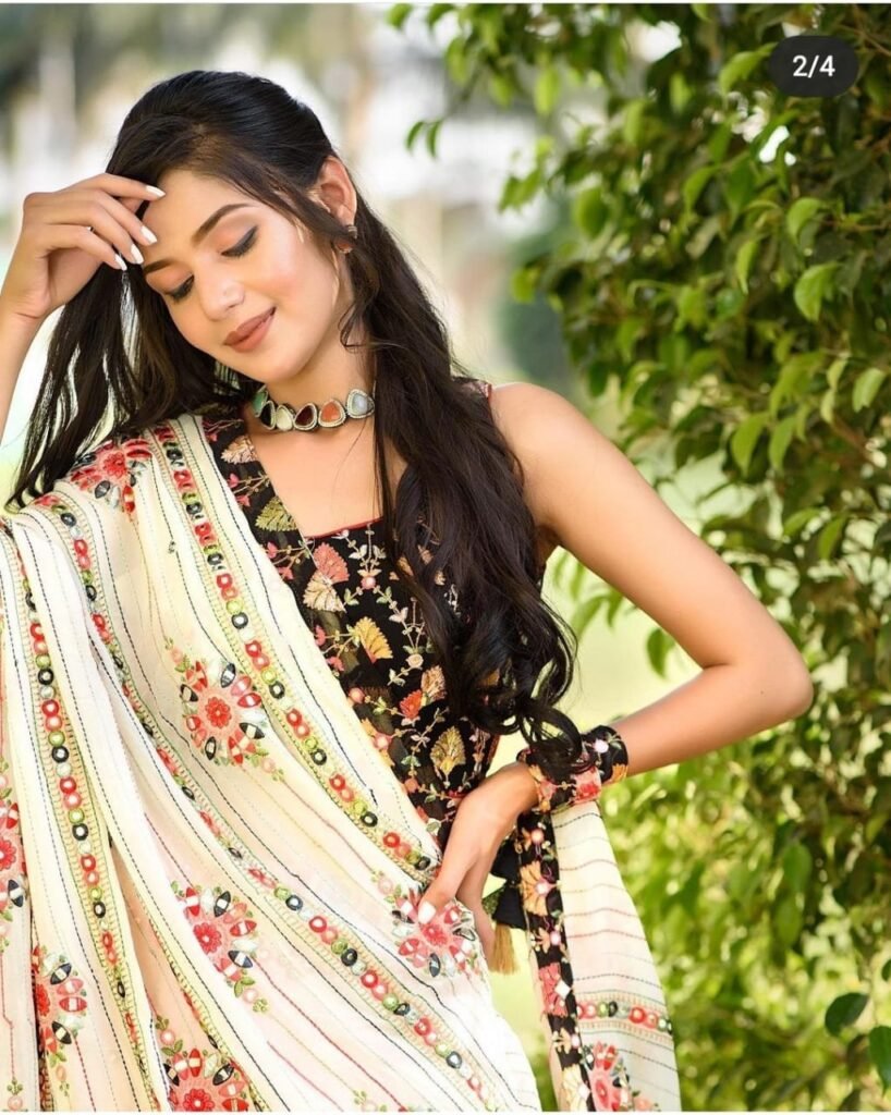 White Color Mirror Work Printed Lehenga Choli - Photo 4