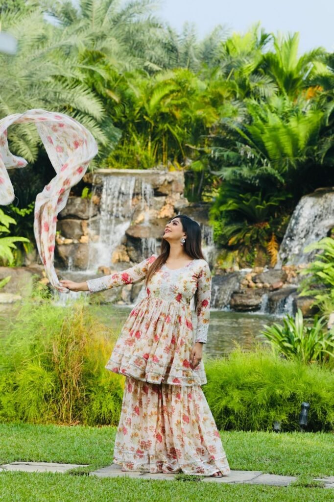 White Color Embroidery With Printed Palazzo Suit - Photo 3