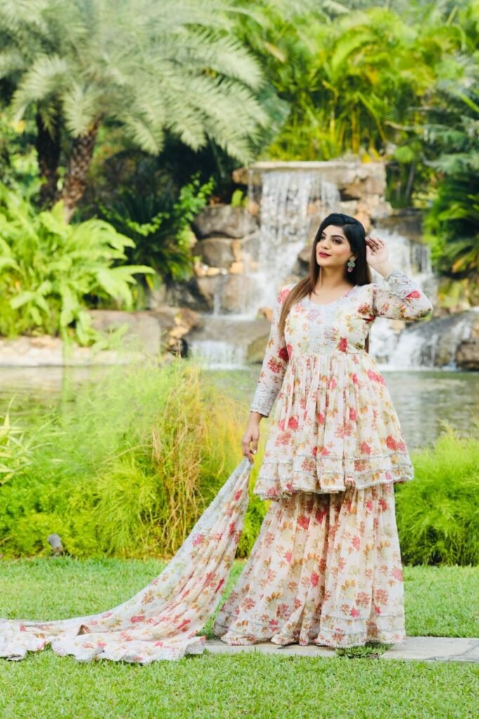 White Color Embroidery With Printed Palazzo Suit - Photo 4