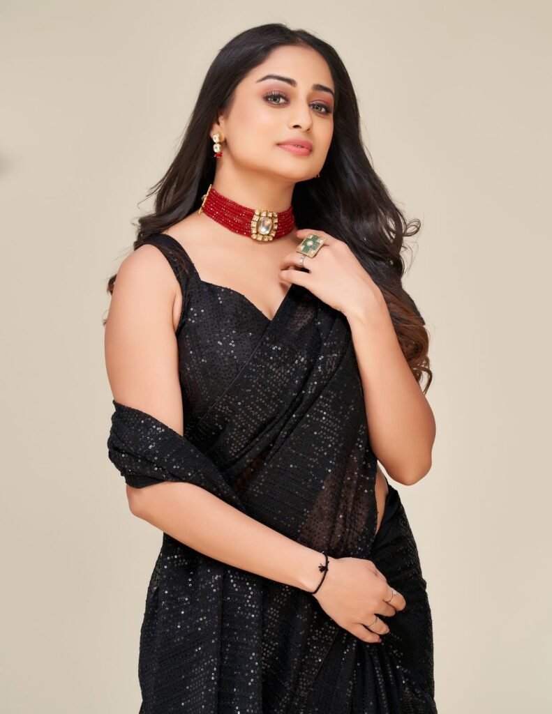 Black Color Beautiful Sequence Work Saree - Photo 1