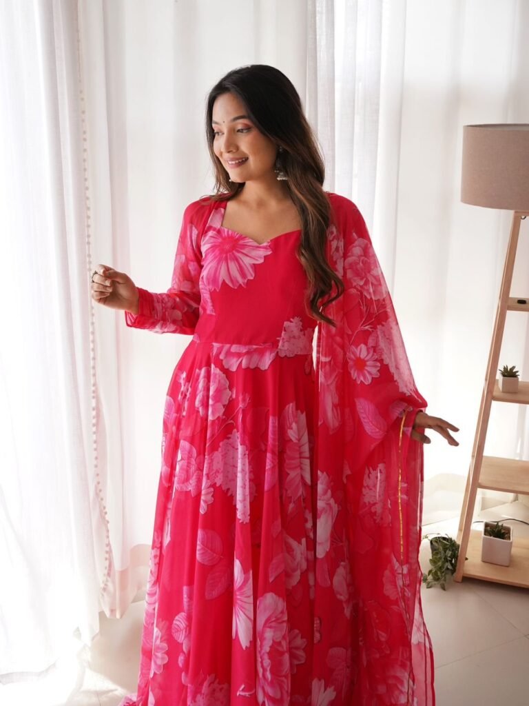 Pink Color Beautiful Digital Print Gown